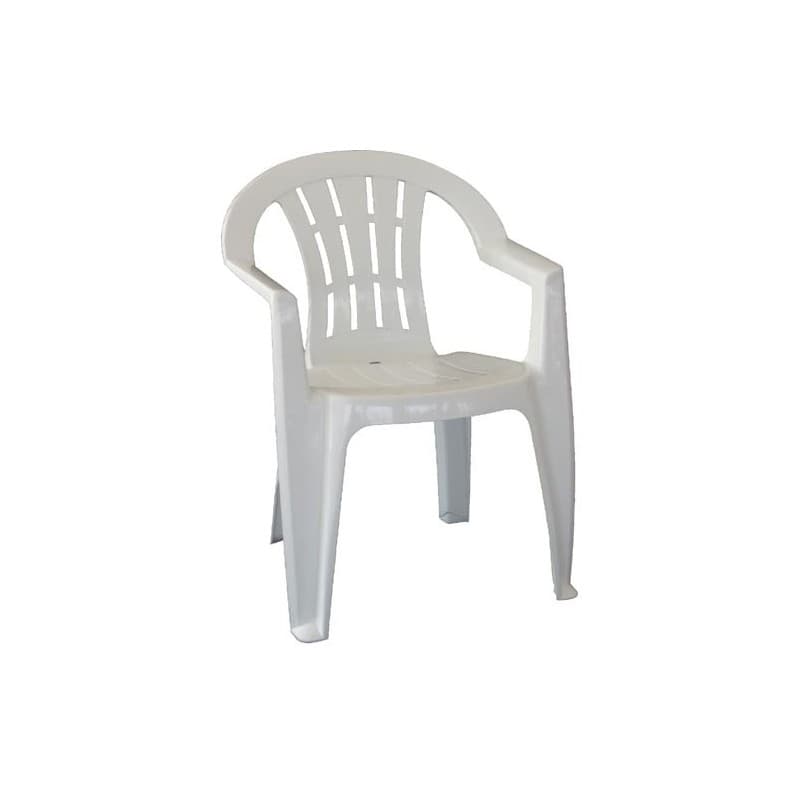Fauteuil Tommer monobloc empilable, solution économique idéale pour l’extérieur, finition blanche