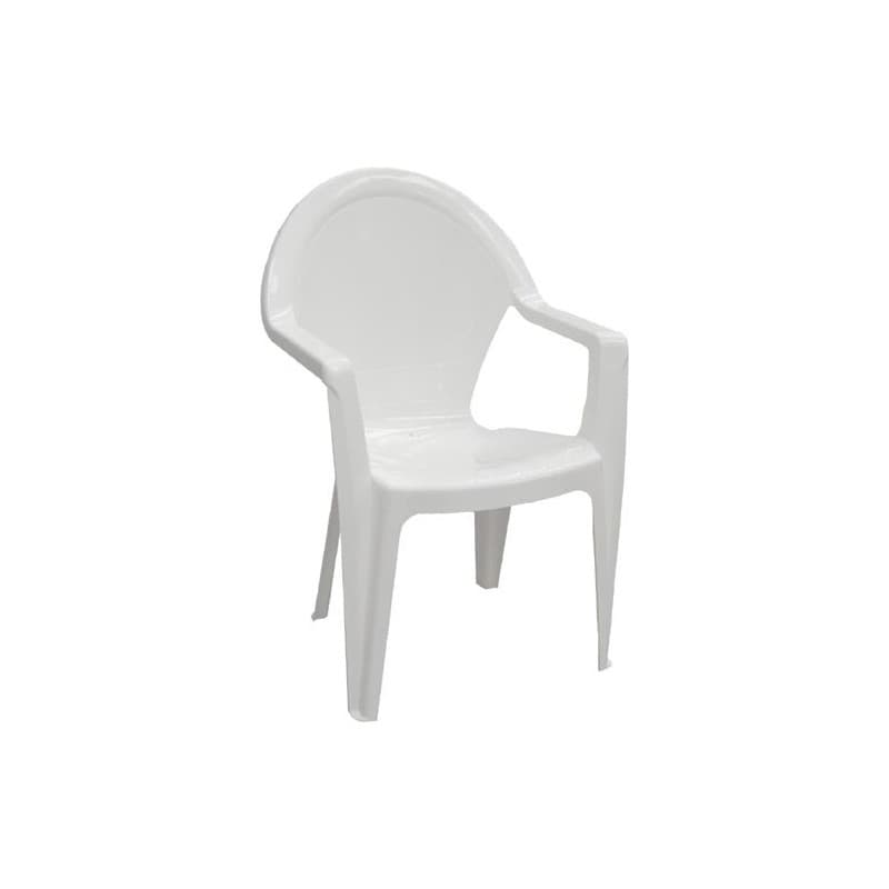 Fauteuil CLS monobloc empilable, modèle économique et pratique, parfaitement adapté à un usage extérieur, finition blanche