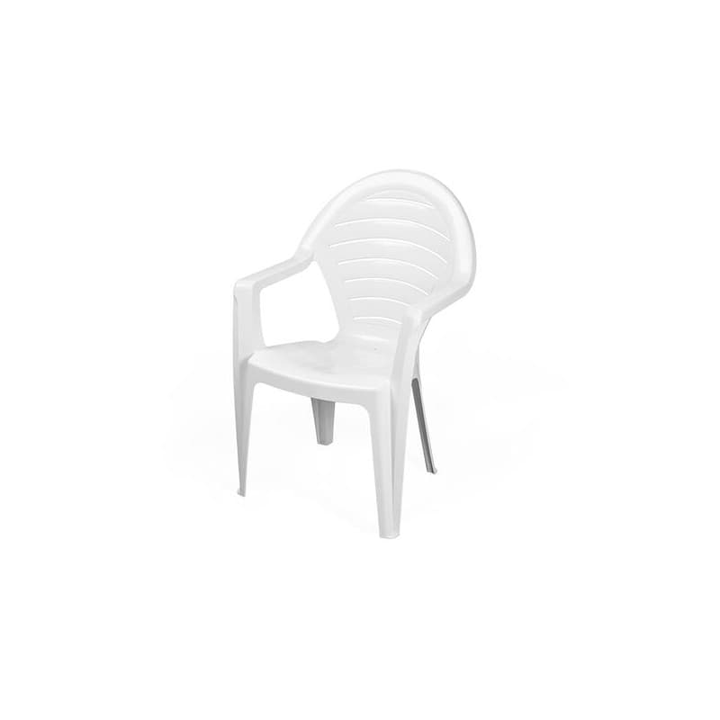 Fauteuil Hvile monobloc empilable, modèle économique et résistant, idéal pour l’extérieur, finition blanche