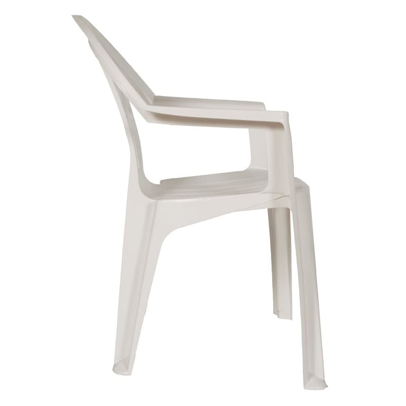 Fauteuil Plank monobloc empilable, fauteuil économique et robuste, parfaitement adapté à un usage extérieur, finition blanche