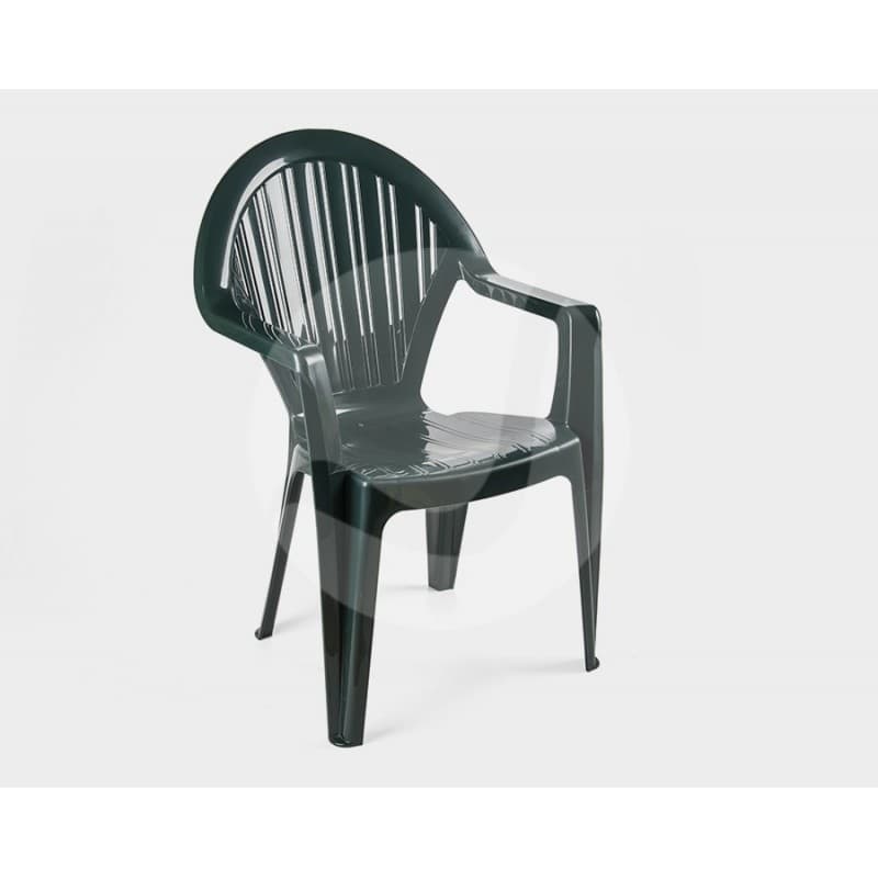 Fauteuil Rille monobloc empilable, modèle économique et facile d’entretien, idéal pour l’extérieur, finition verte