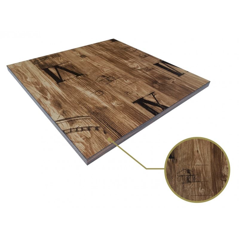 Plateau de table HD7346 style vintage, format carré 70 × 70 cm