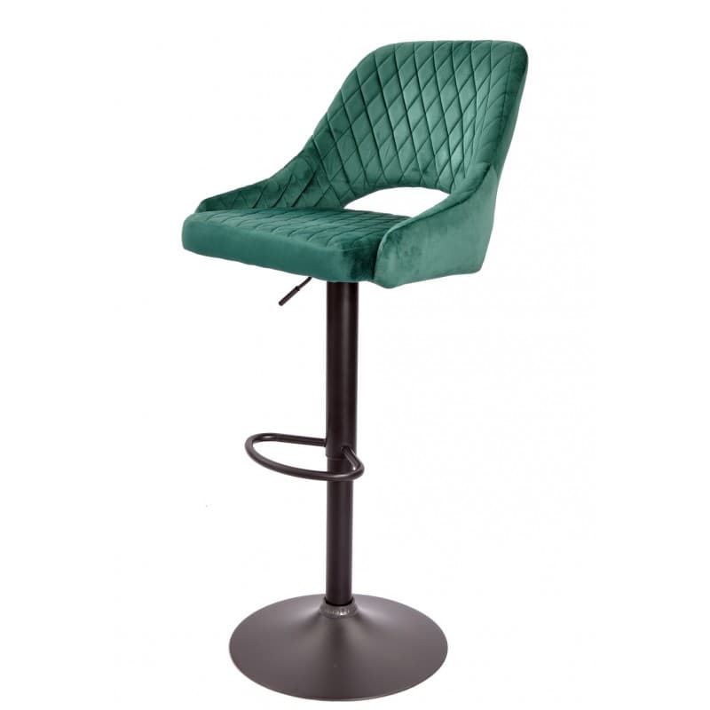 Adjustable Kanten bar stool, black metal frame, dark green velvet seat