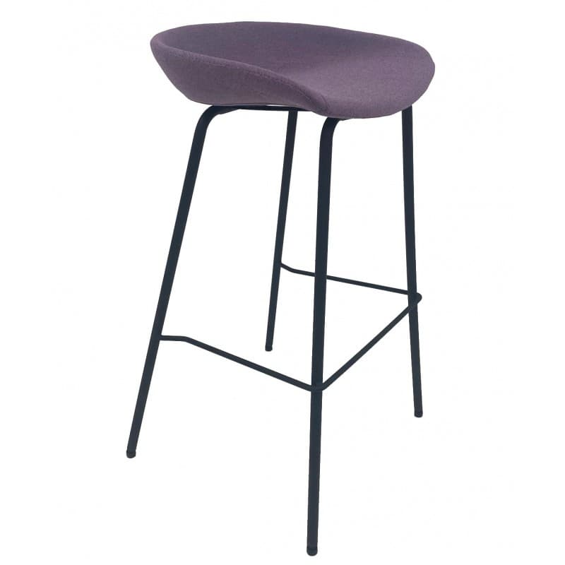 Tabouret de bar Laenet, piètement en métal, assise rembourrée en tissu rose foncé