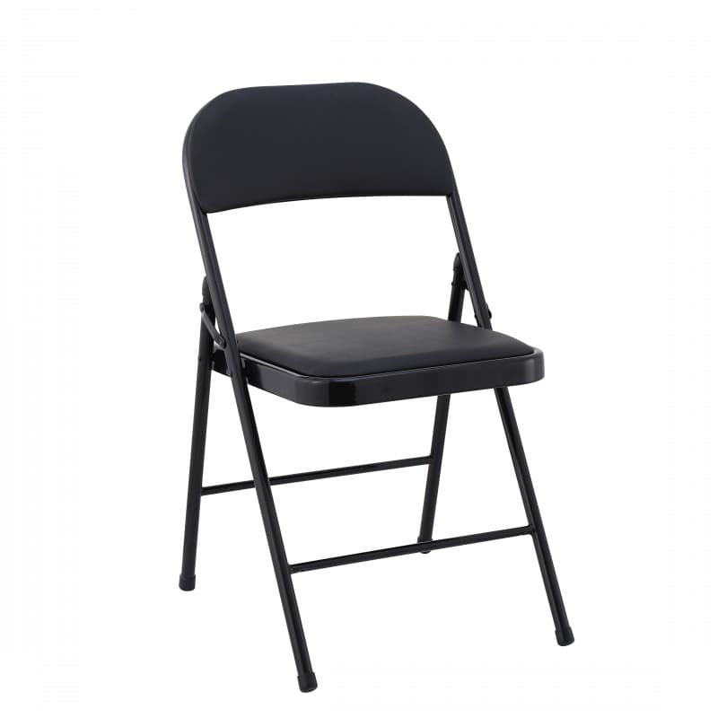 Chaise Smart pliante, structure en métal finition époxy noir, assise et dossier en vinyle noir
