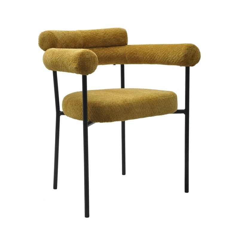 Fauteuil Landin, structure en métal, revêtement en tissu bouclé jaune