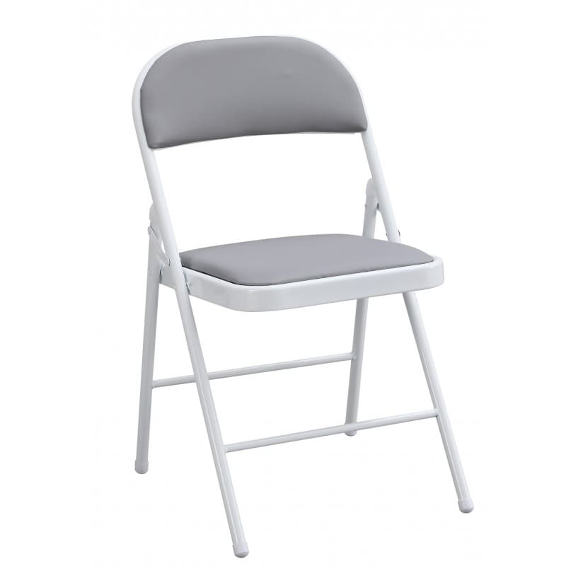 Chaise Smart pliante, structure en métal finition époxy blanc, assise et dossier en vinyle gris clair