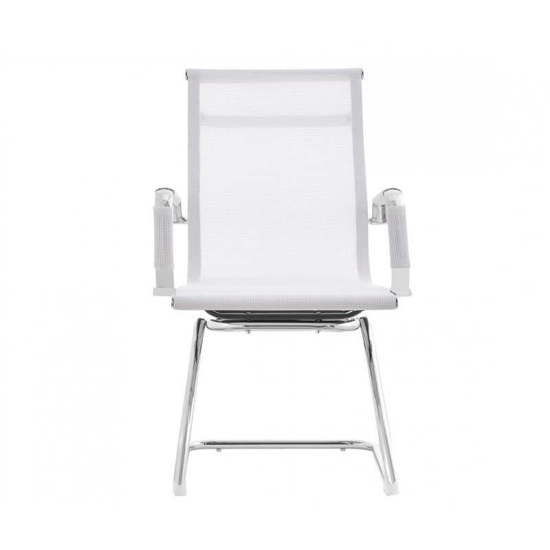 Chaise visiteurs Mads, dossier et assise en maille blanche, structure chromée