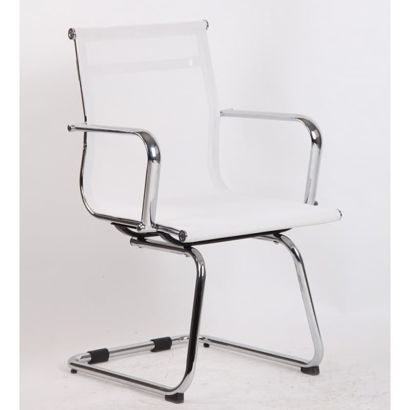 Chaise visiteurs Noma, assise et dossier en maille blanche