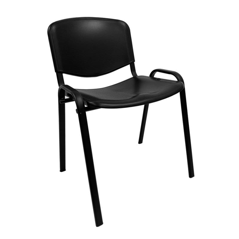 Chaise visiteurs Fugt, cadre noir, assise en plastique noir