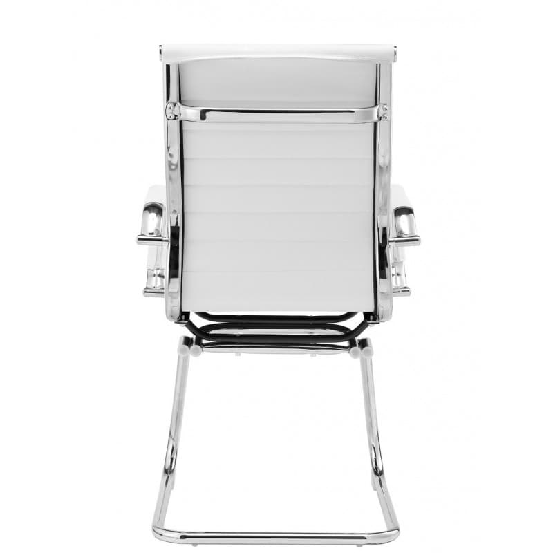 Chaise visiteurs Buster, piètement chromé, assise en similicuir blanc
