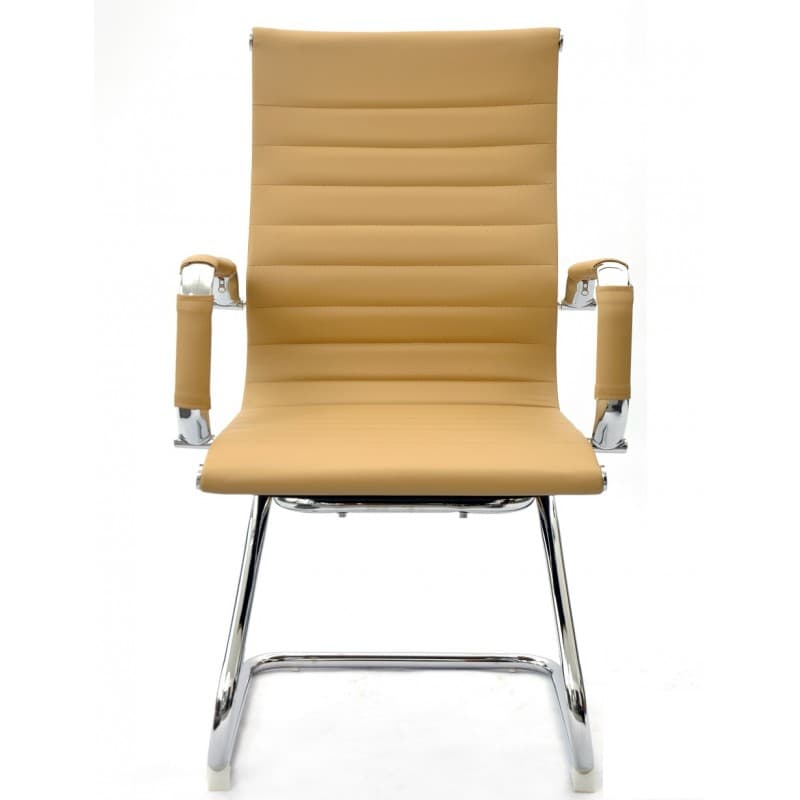 Chaise visiteurs Buster, structure chromée, revêtement en similicuir brun clair