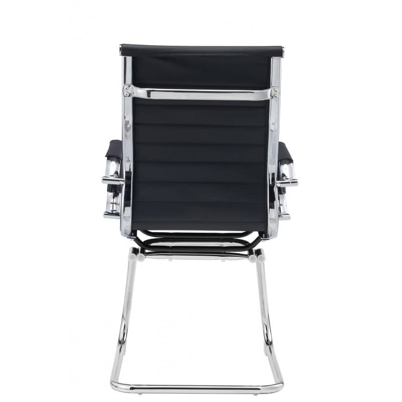Chaise visiteurs Buster, structure chromée, assise en similicuir noir