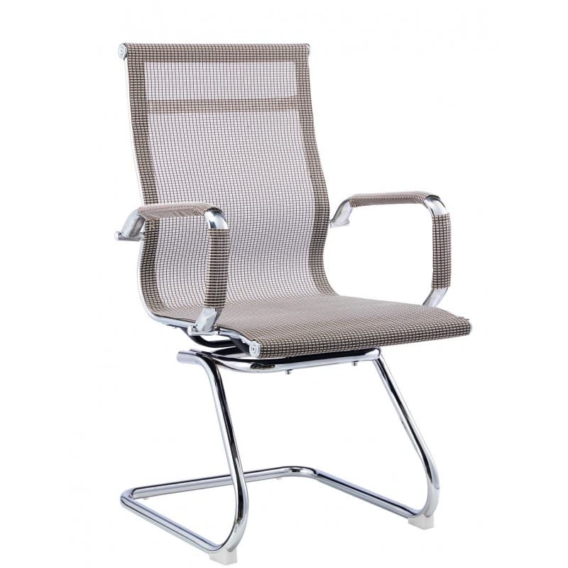 Chaise visiteurs Nelsson, dossier en maille marron, piètement chromé