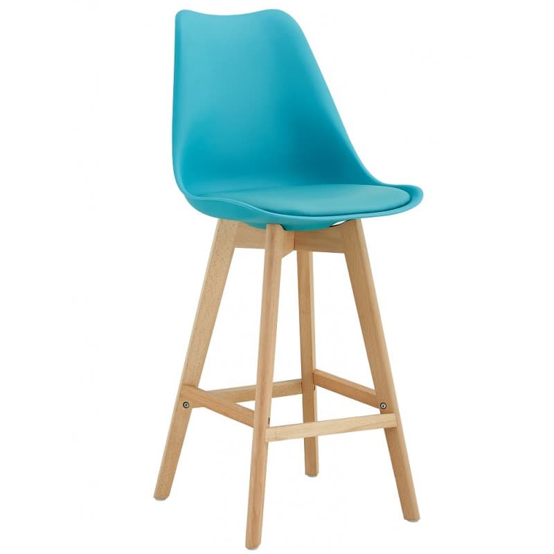 Tabouret de bar Mille, structure en bois, coque en polypropylène et assise rembourrée turquoise