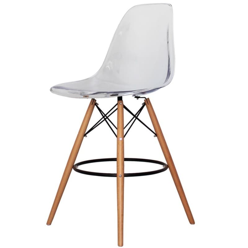 Tabouret de bar Sterjne, structure en bois, assise transparente