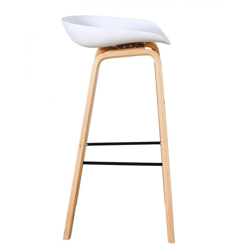 Tabouret de bar Norgaard, structure en bois courbé, assise en polypropylène blanche