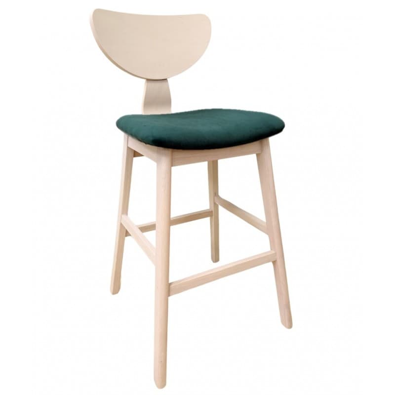 Tabouret de bar Kragh, structure en bois d’hévéa naturel, assise en velours vert foncé