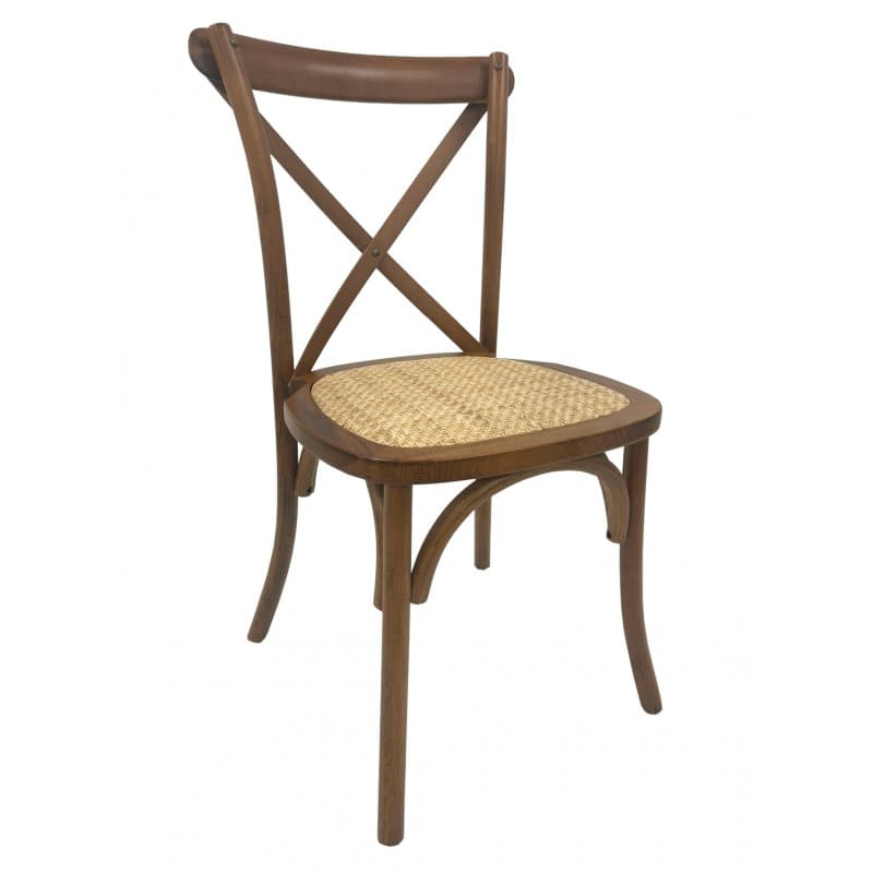 Chaise Cross SX en bois Slib, assise en rotin finition noyer