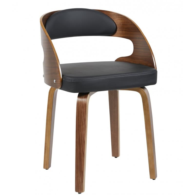 Fauteuil Letthed en contreplaqué de bois, revêtement en similicuir noir