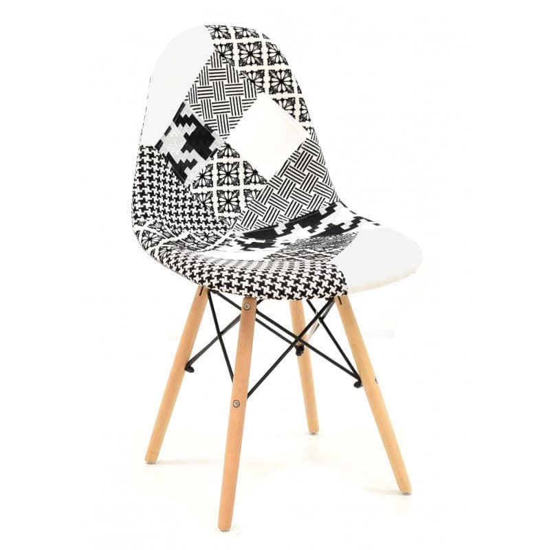 Chaise Sterjne en bois, assise en tissu PatchEstrup blanc et noir