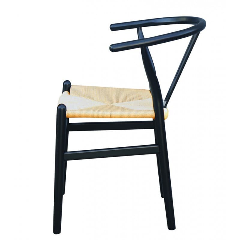 Chaise Alliatu en bois Slib, assise en fibre tressée noire