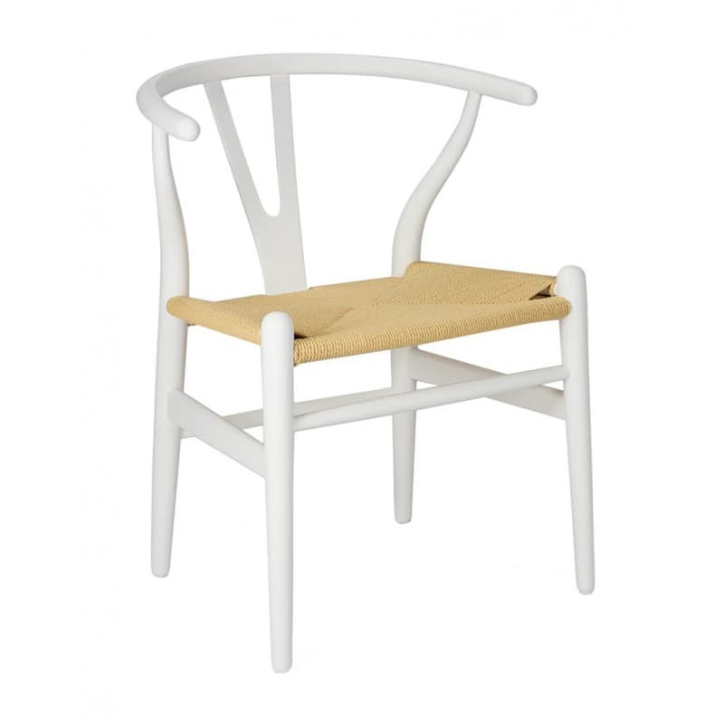 Alliatu Wooden Slib Lounge Chair, White Woven Fiber Seat