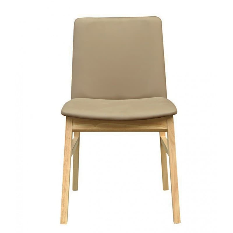 Chaise Motop en bois Slib naturel, assise en similicuir marron