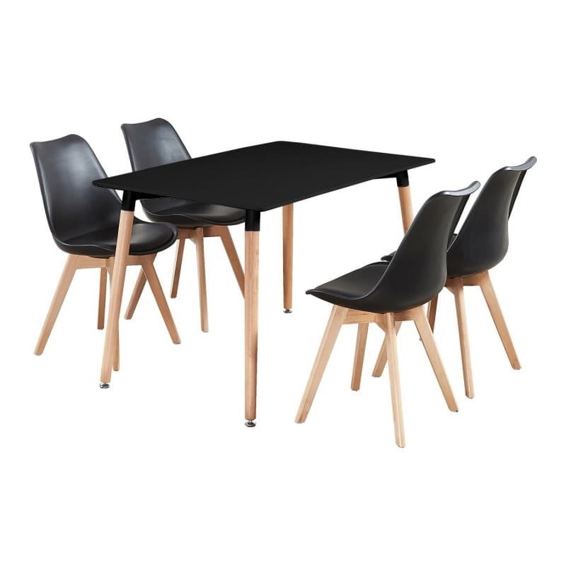 Chaise Mille 4P, structure en bois et coque en polypropylène, coussin noir