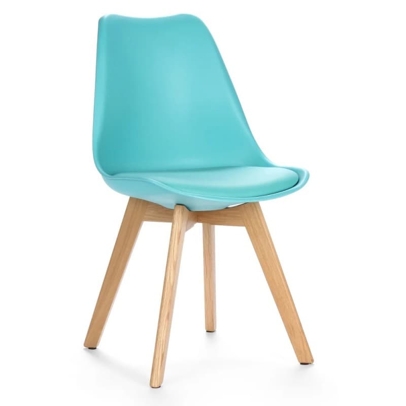 Chaise Mille 4P, structure en bois, coque en polypropylène avec coussin turquoise