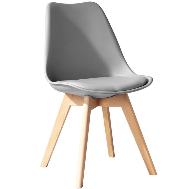 Chaise Mille 4P, structure en bois et polypropylène, coussin en tissu gris clair
