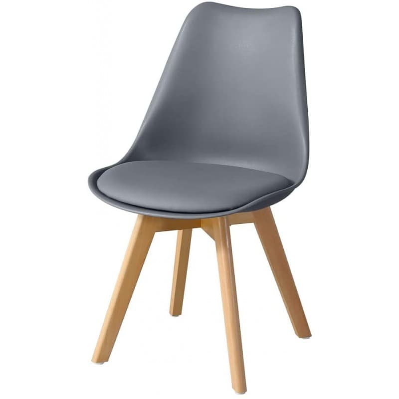 Chaise Mille 4P, structure en bois et polypropylène, assise rembourrée gris foncé