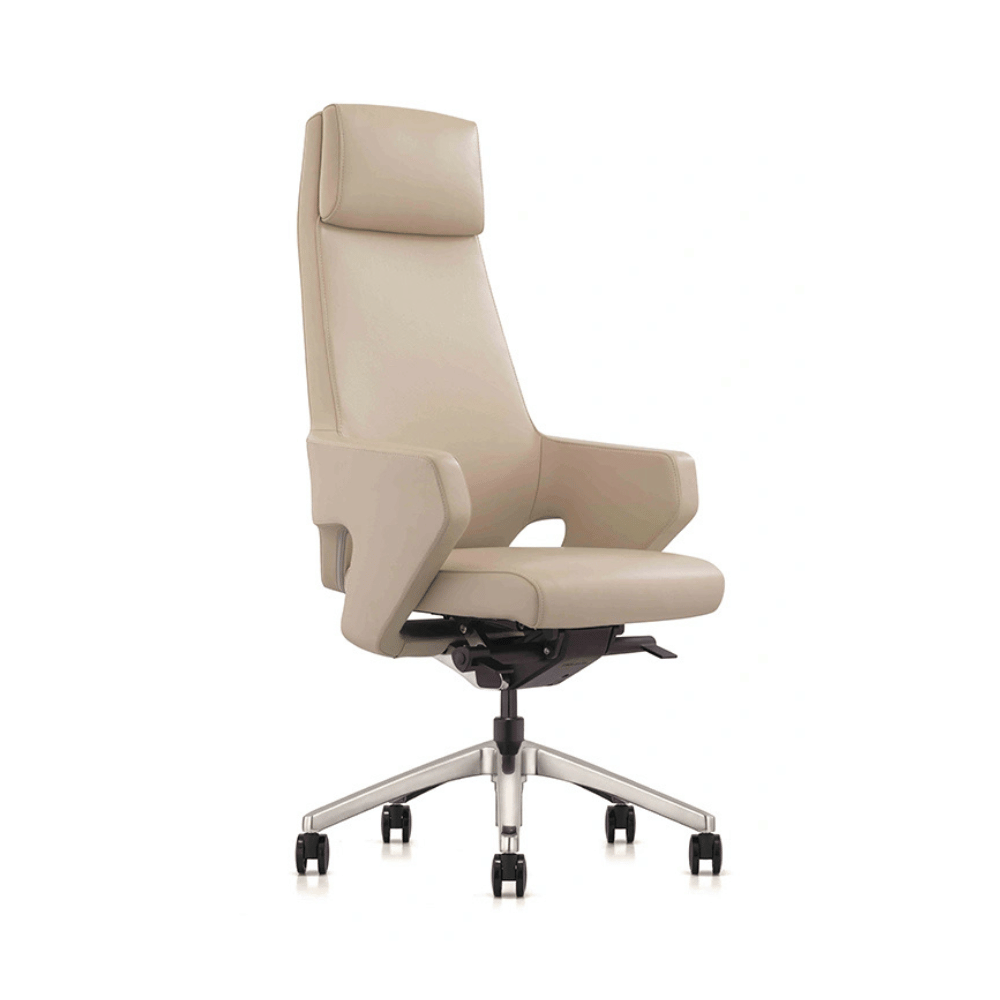 Fauteuil de bureau Rijeka en cuir véritable – dossier haut, design moderne
