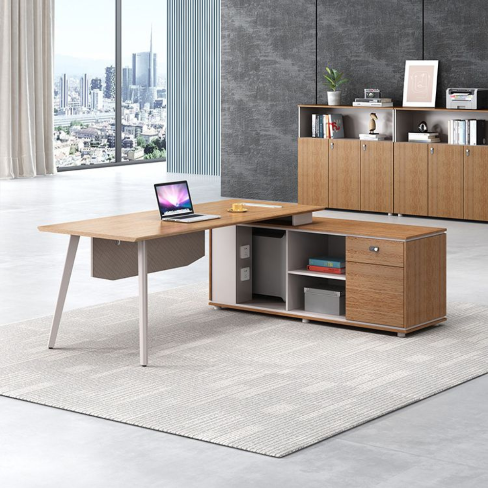 Escritorio ejecutivo Suva de madera con mesa lateral y cajonera