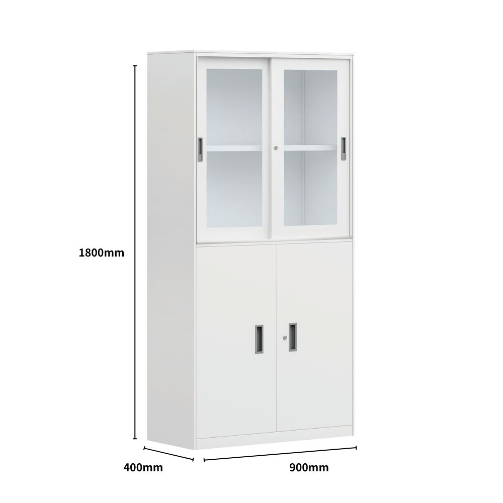Office storage cabinet Thimphu in steel with 4 levels and glass doors