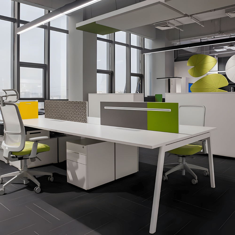 Mesa de trabajo de oficina modular Falun-C con estructura de metal en forma de Y a 120°