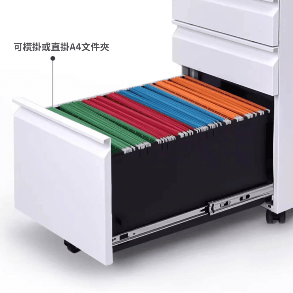 Side mobile pedestal Davide-CB in steel with 3 drawers and open shelf
