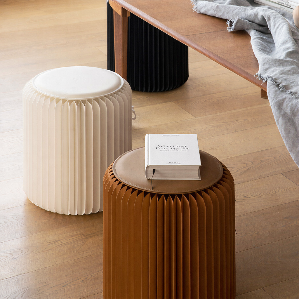 Folding cardboard stool / pouf 37 x 32 cm - Cushion included