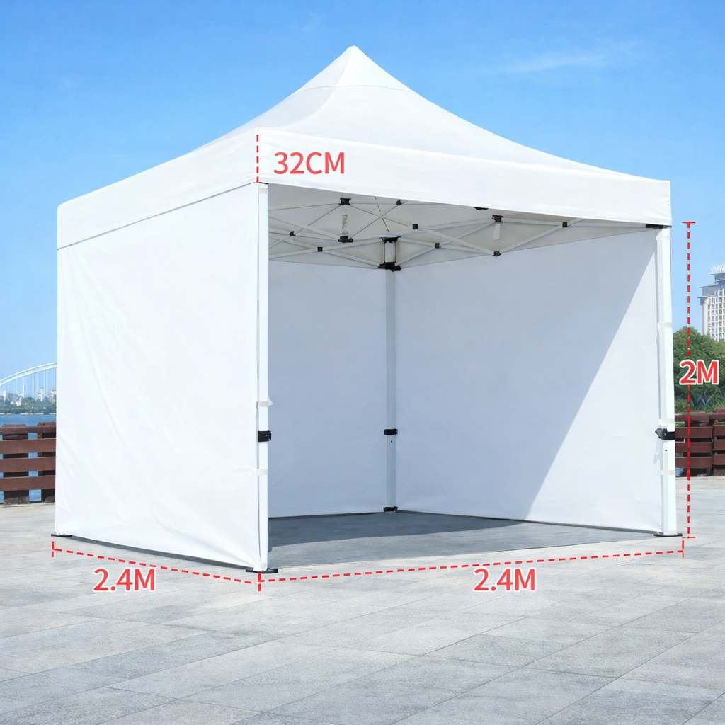 Barnum automático 2,5 x 2,5 m blanco - Estructura aluminio 45 cm Pro + Pack 3 lados