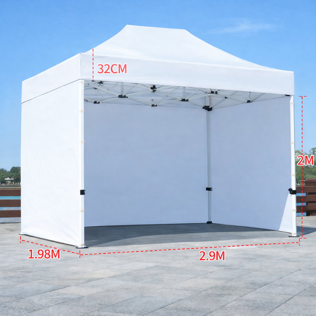 Barnum automático 2 x 3 m blanco - Estructura aluminio 45 cm Pro + Pack 3 lados