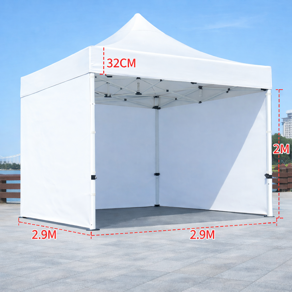 Barnum automático 3 x 3 m blanco - Estructura aluminio 45 cm Pro + Pack 3 lados