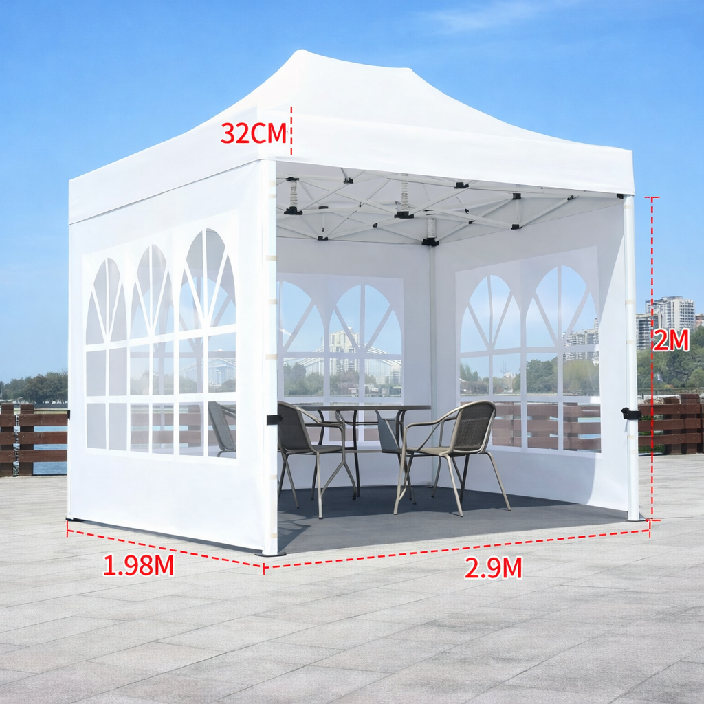 Barnum automático 2 x 3 m blanco - Estructura de aluminio 45 cm Pro + Paquete 3 ventanas
