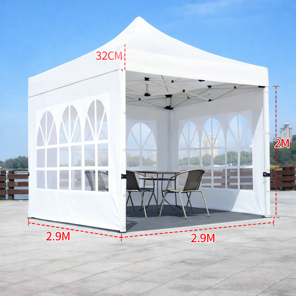 Barnum automático 3 x 3 m blanco - Estructura aluminio 45 cm Pro + Pack 3 ventanas