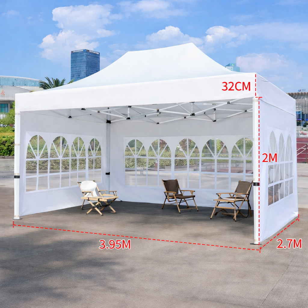 Barnum automático 3 x 4 m blanco - Estructura de aluminio 45 cm Pro + Paquete 3 ventanas