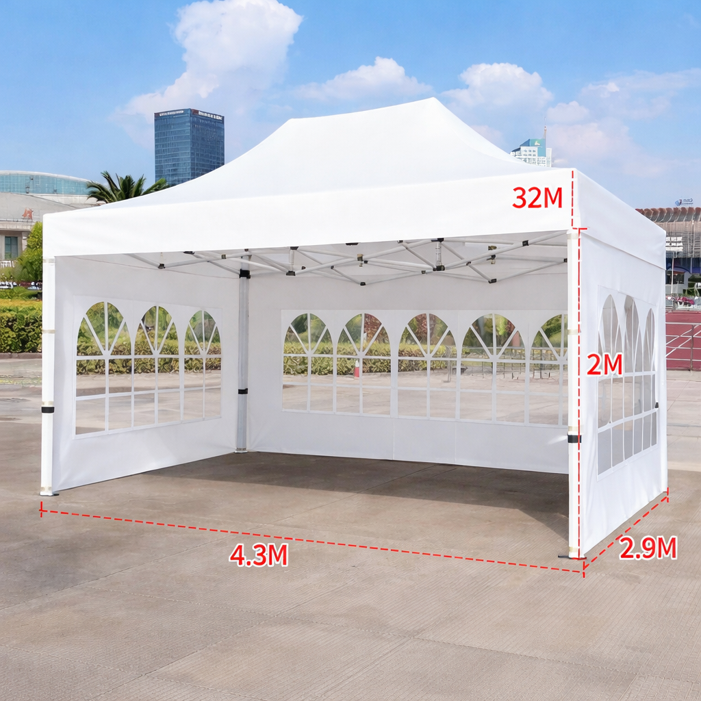 Barnum automático 3 x 4,5 m blanco - Estructura de aluminio 45 cm Pro + Paquete 3 ventanas