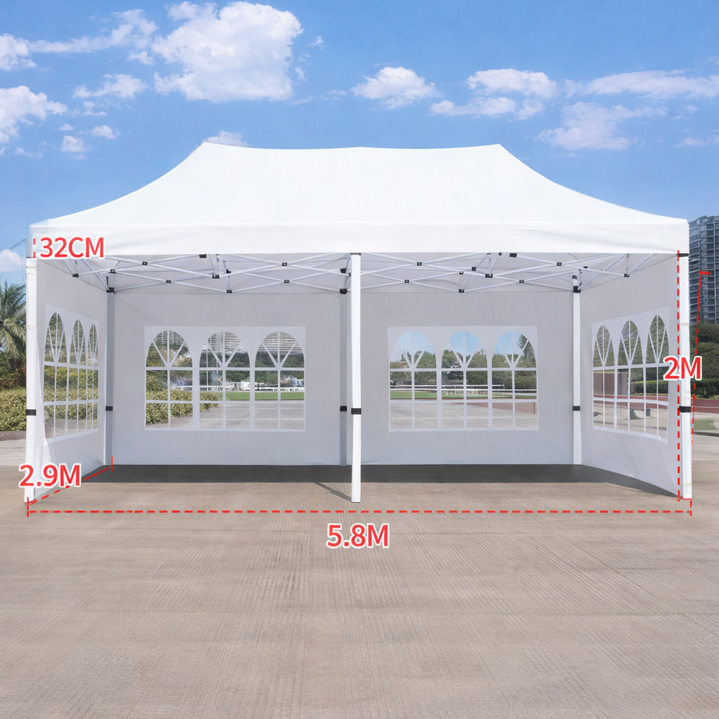 Barnum automático 3 x 6 m blanco - Estructura aluminio 45 cm Pro + Pack 3 ventanas