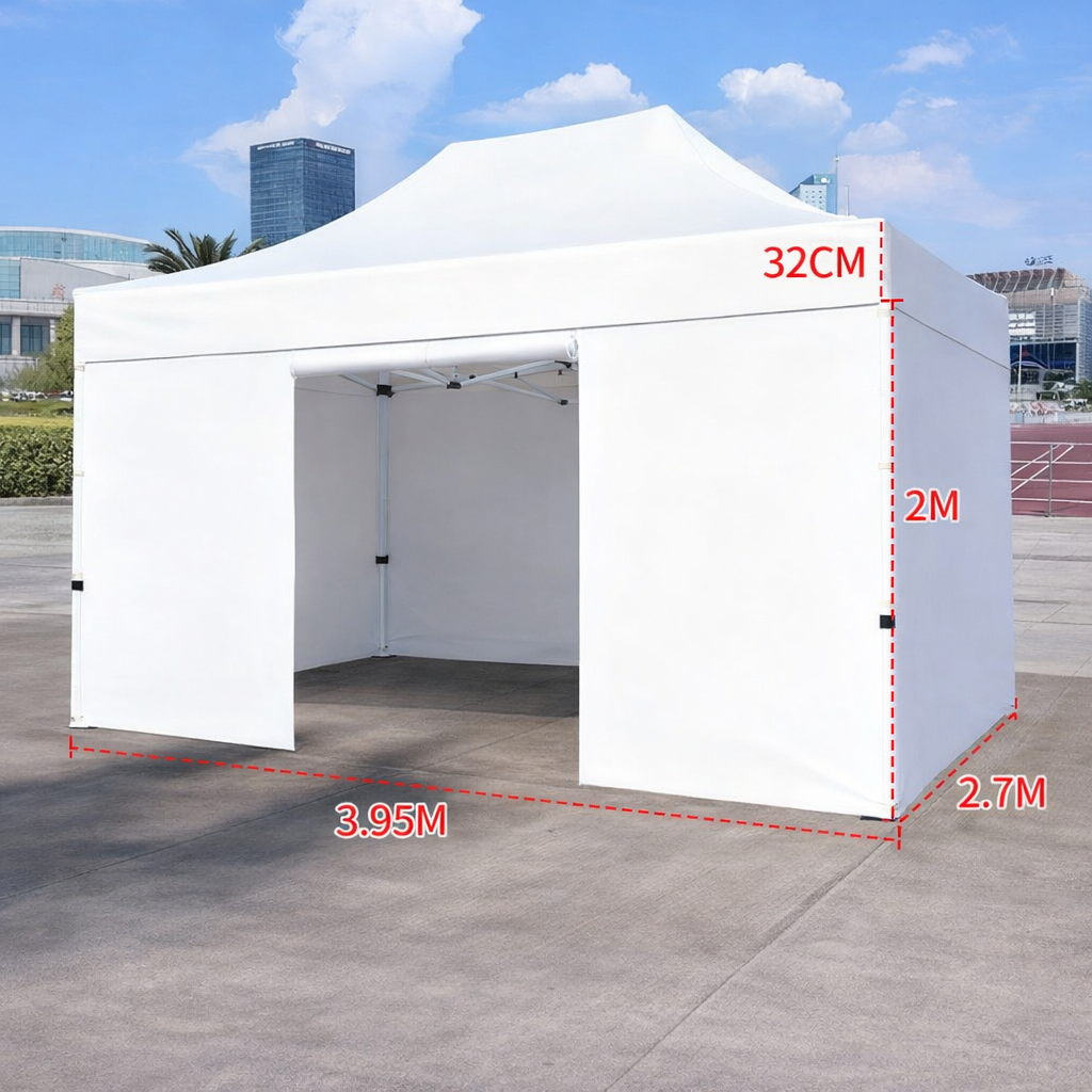 Barnum automático 3 x 4 m blanco - Estructura aluminio 45 cm Pro + Pack 4 lados