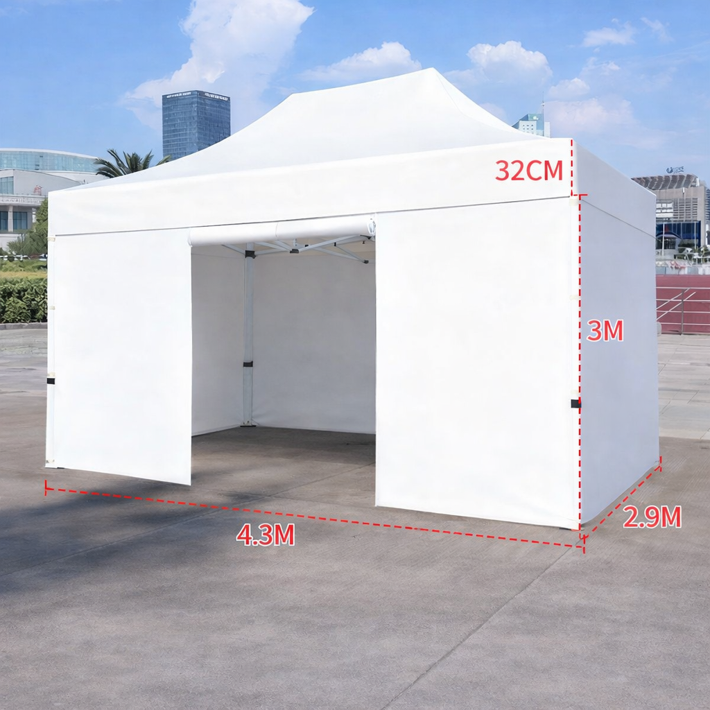 Barnum automático 3 x 4,5 m blanco - Estructura de aluminio 45 cm Pro + Pack 4 lados