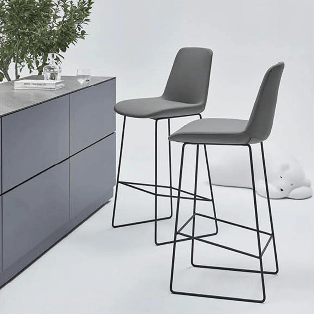 High desk stool Frankfurt in leather - sled base, minimalist design