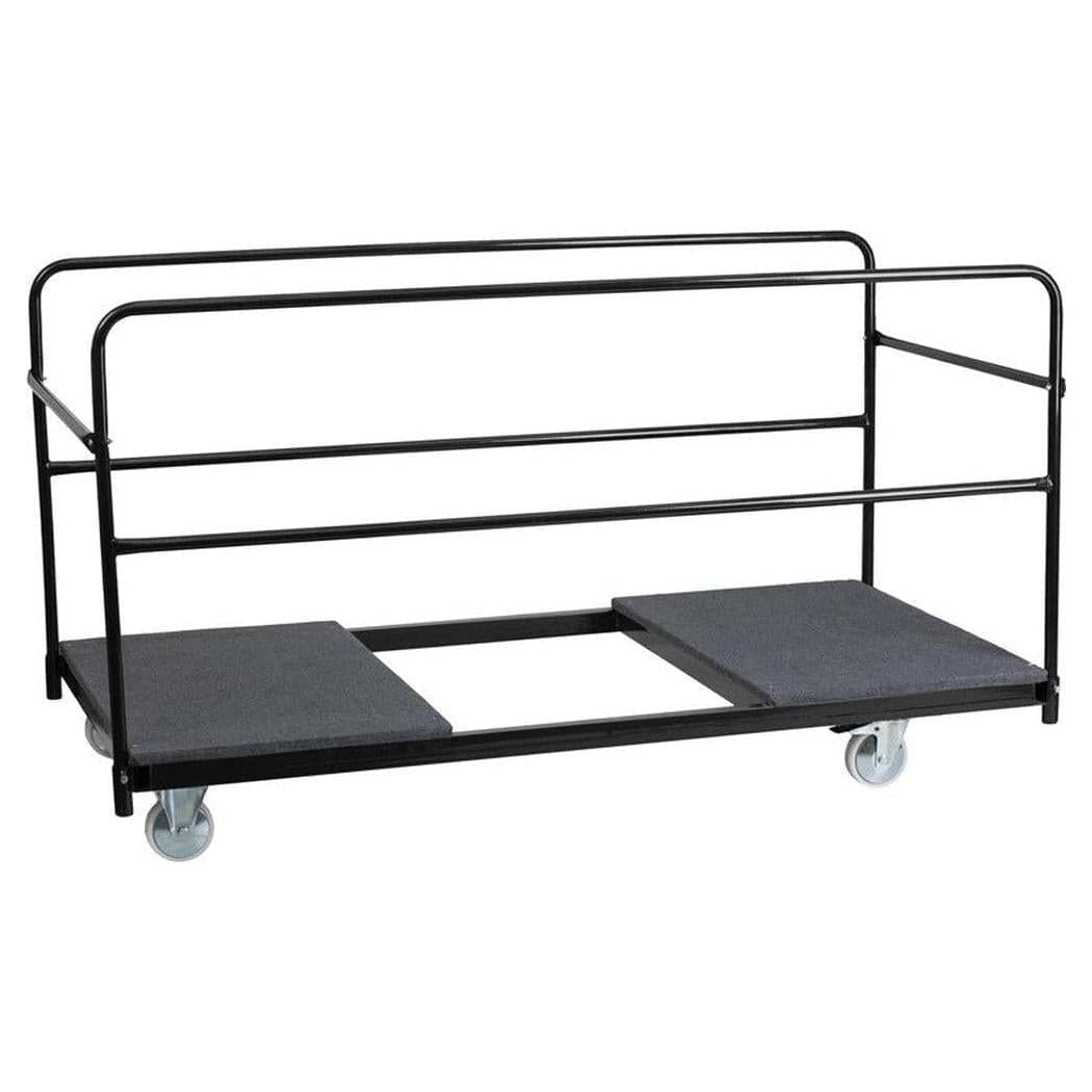 Trolley for round folding tables - carpet-covered platform